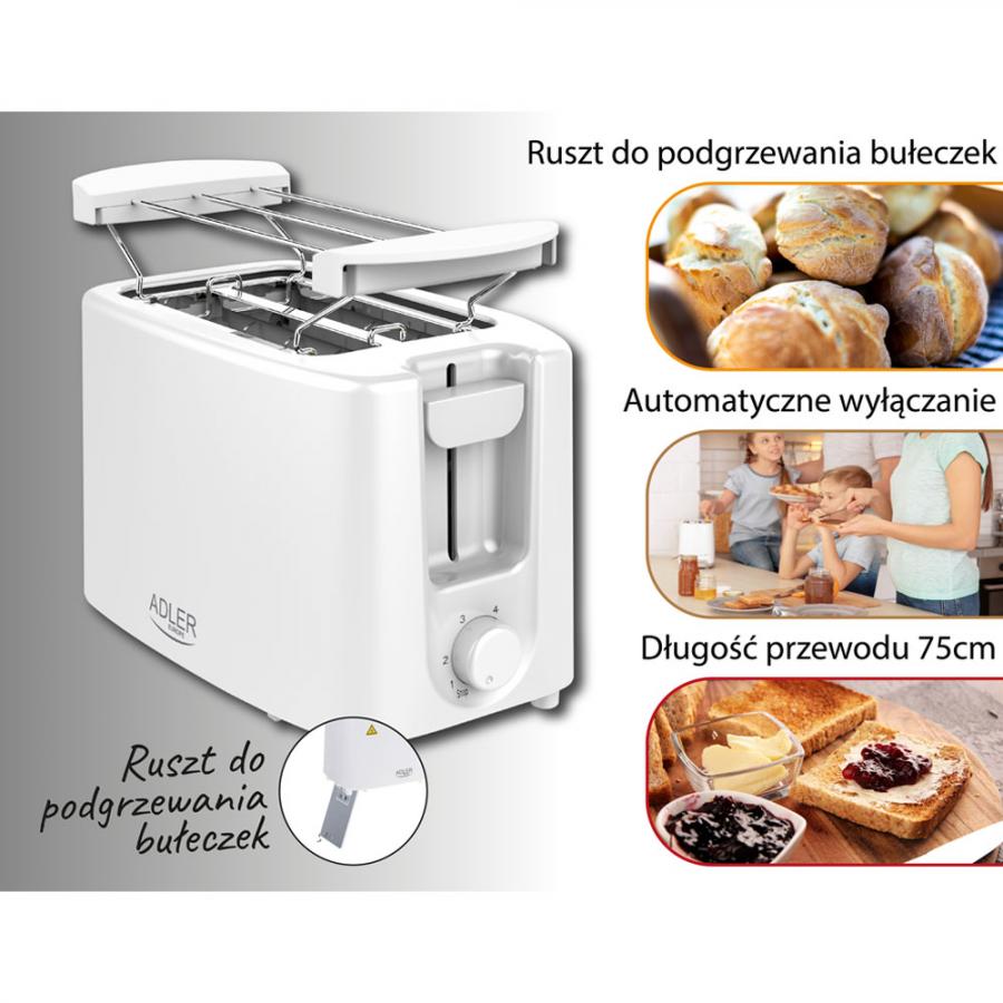 ADLER TOASTER 2 SLICE 900W WHITE