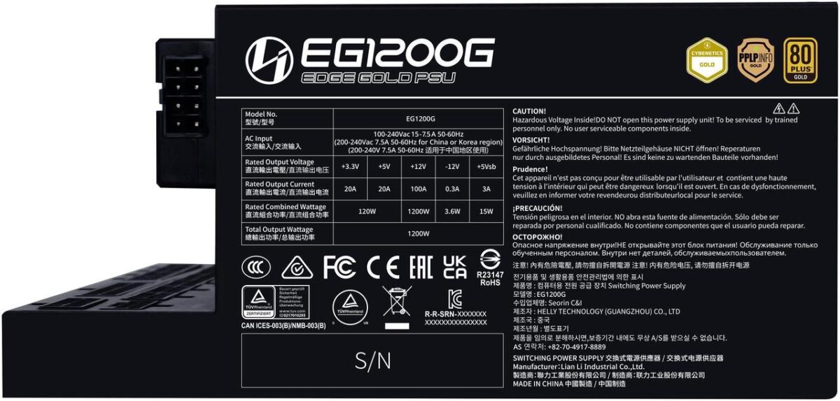 Lian Li Edge 1200W Black 80+ Gold (with USB HUB), Fully Modular ATX PSU