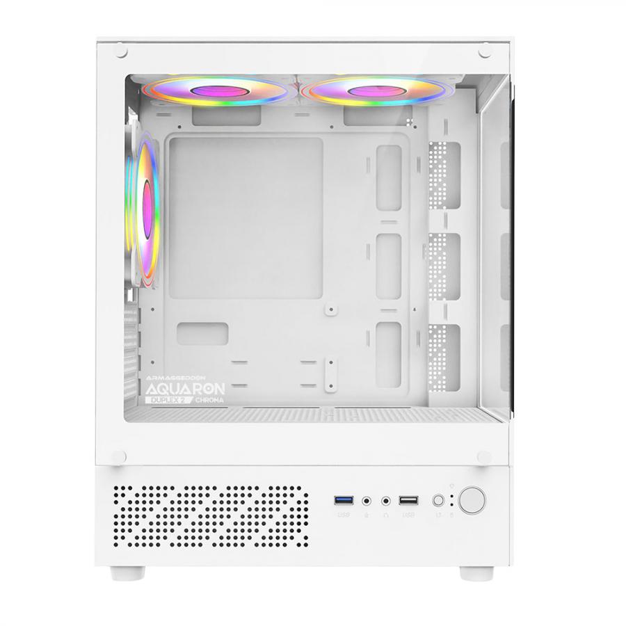 ARMAGGEDDON MICRO-ATX GAMING CASE WITH 3X CHROMA BUILT IN FANS AQUARON DUPLEX 2 CHROMA WHITE