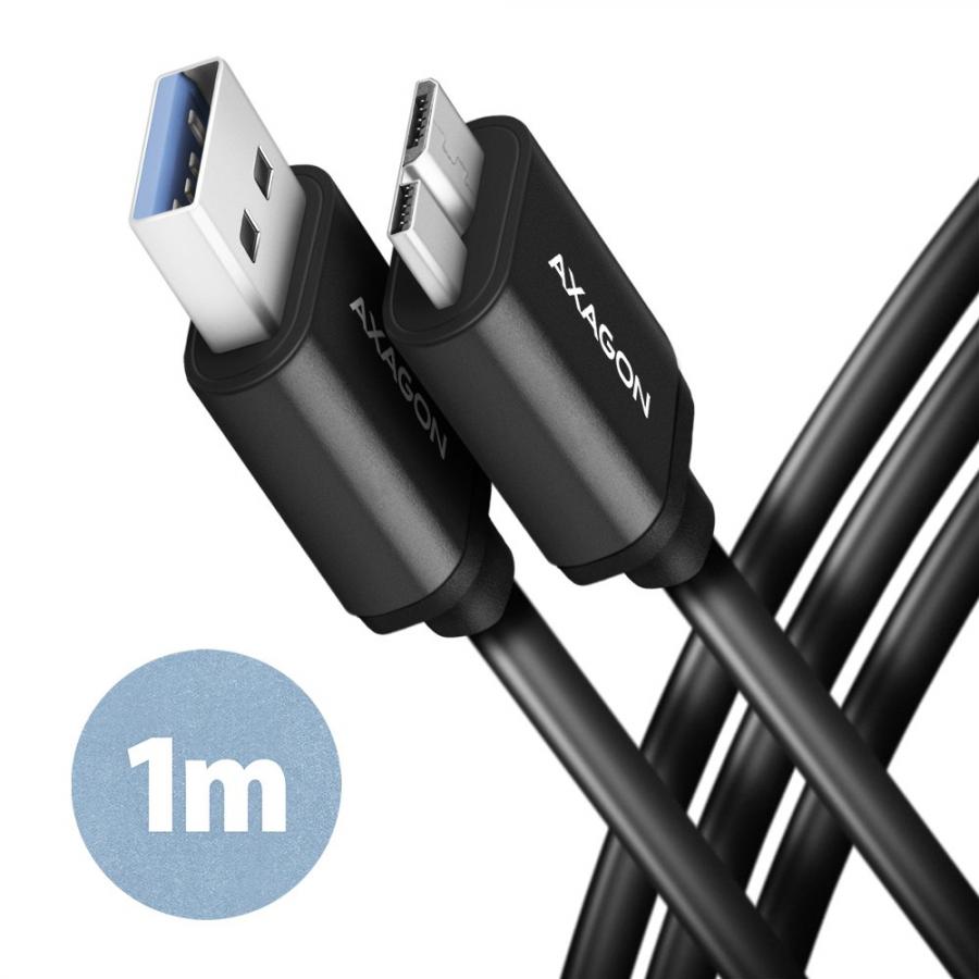 AXAGON BUMM3-AM10AB CABLE MICRO-B USB   USB-A 3.2 GEN 1, 1M, 3A, ALU, PVC, BLACK