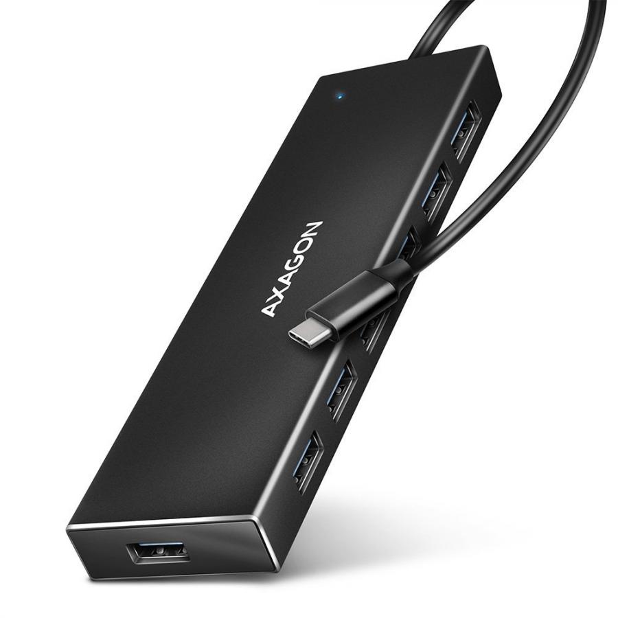 AXAGON HUE-F7C 7X USB 3.2 GEN 1 ALU FLAT HUB, MICRO USB POWER IN, 30CM USB-C CABLE
