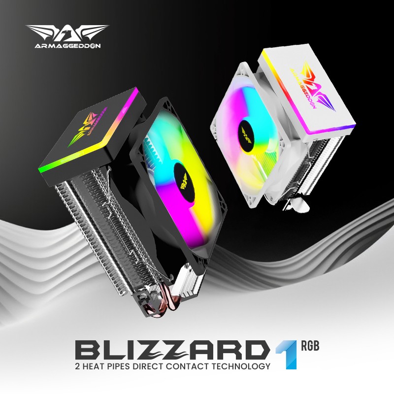ARMAGGEDDON RGB SILENT 9CM CPU COOLING FAN 2 HEAT PIPES WHITE