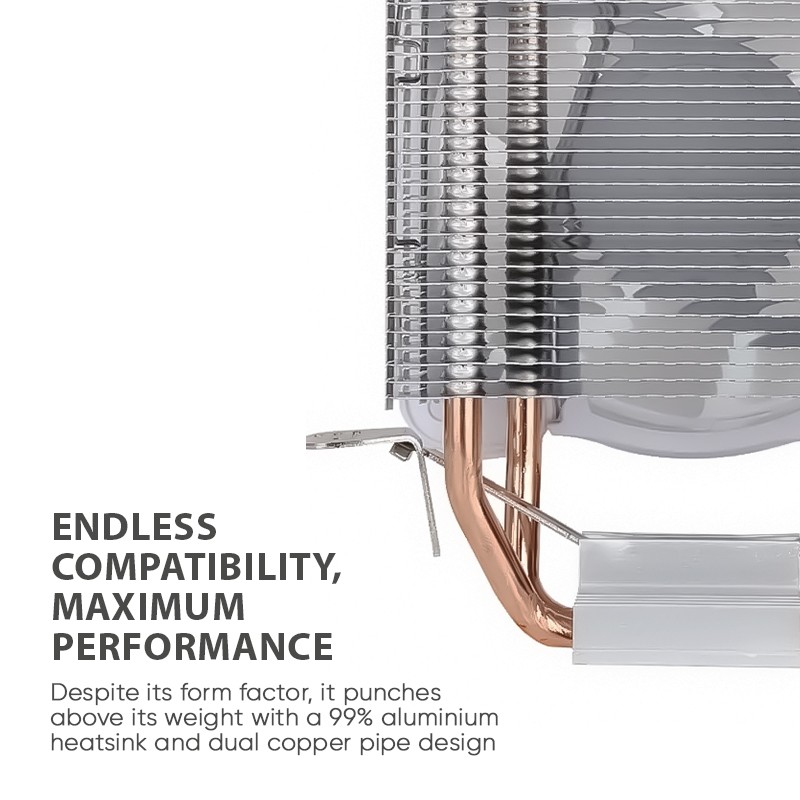 ARMAGGEDDON RGB SILENT 9CM CPU COOLING FAN 2 HEAT PIPES WHITE