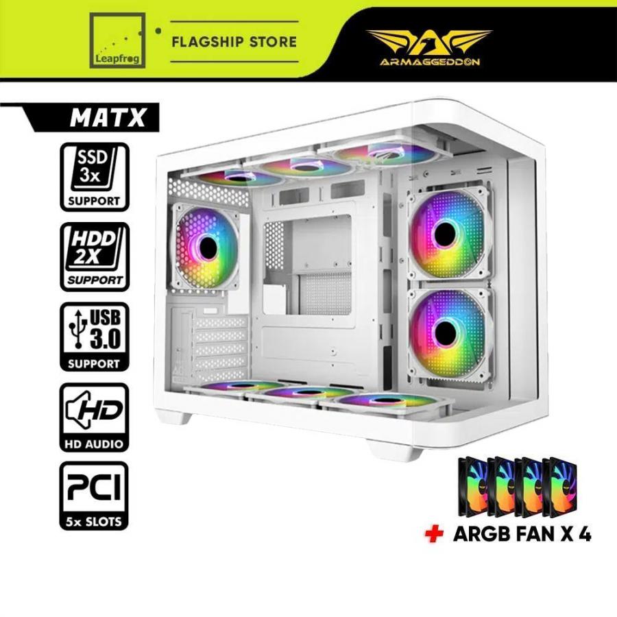 ARMAGGEDDON MICRO ATX STEEL PC CASE AQUARON C-CURVE 285 FULLY WHITE
