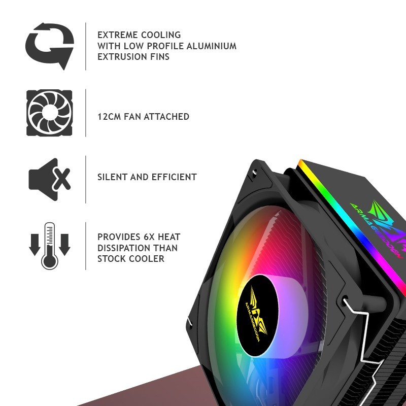 ARMAGGEDDON ARGB SILENT 12CM CPU COOLING FAN 6 HEAT PIPES WHITE