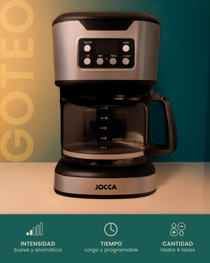 JOCCA DIGITAL DRIP COFFEE MACHINE 1.5L WITH GLASS JUG AND TIMER SILVER/BLACK