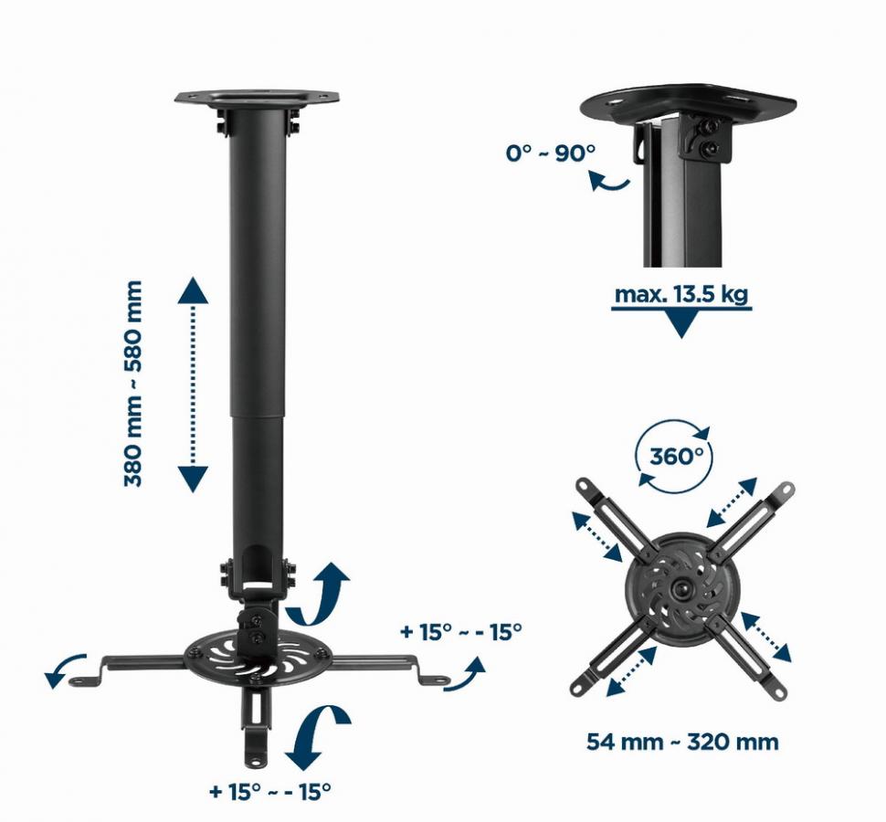 GEMBIRD ADJUSTABLE CEILING MOUNT FOR PROJECTOR/BEAMER BLACK