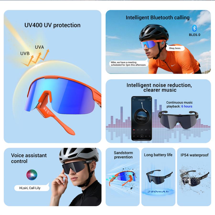 BLACKVIEW BT6.0 CYCLING SMART GLASSES UV400 PROTECTION IP54 BLACK