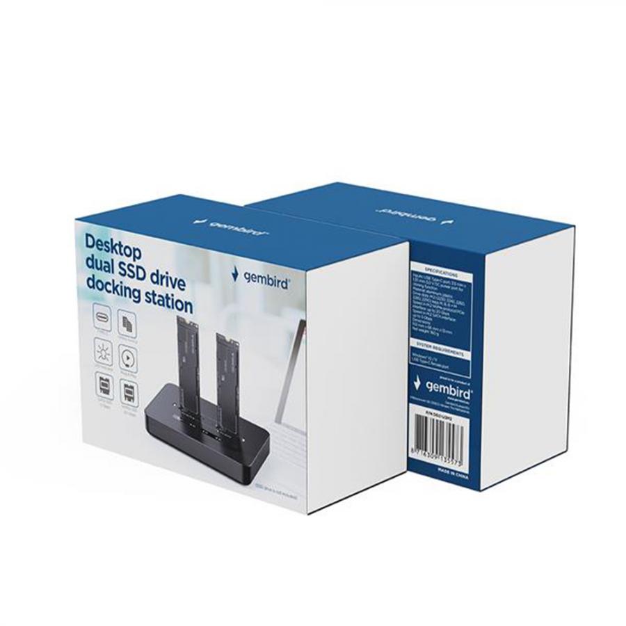 GEMBIRD DUAL DRIVE USB TYPE-C M2 SATA & NVME SSD DOCKING STATION BLACK