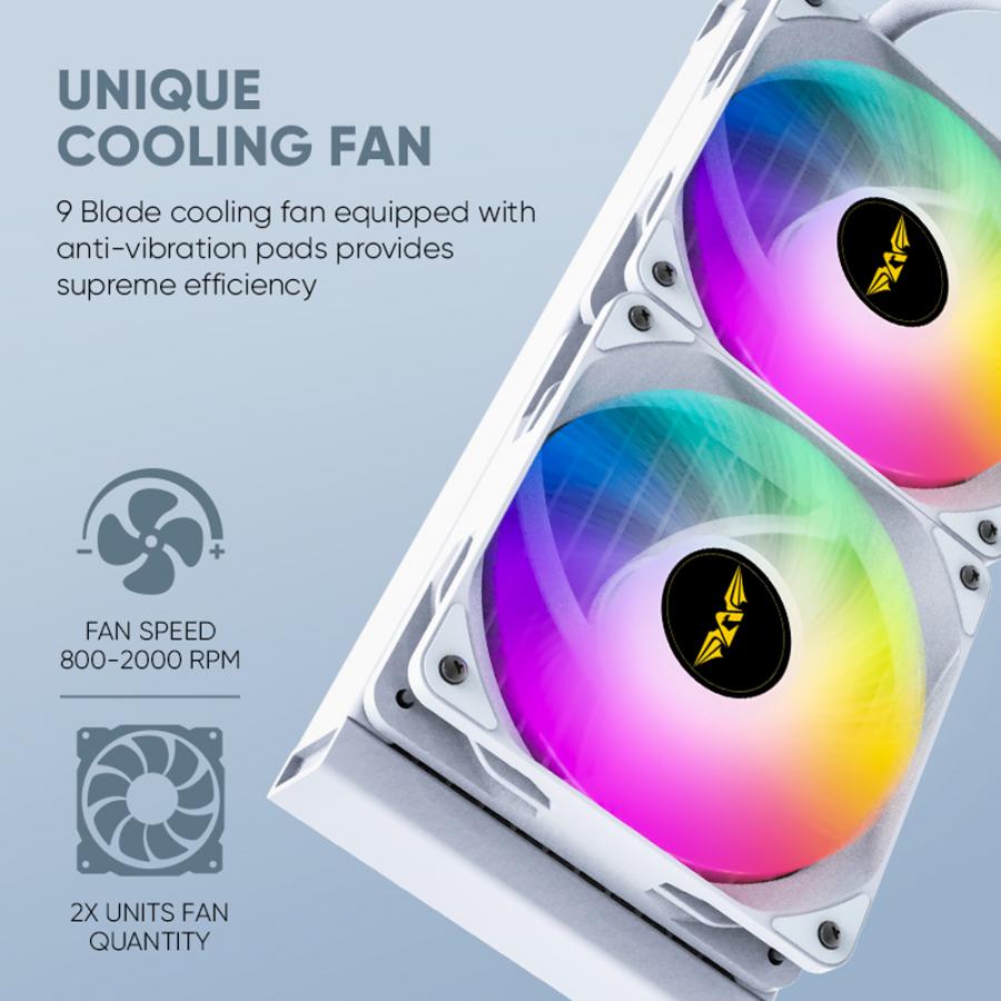 ARMAGGEDDON UNIQUE DUAL CPU COOLING FAN 9 BLADE DEEP FREEZE ADV A240 ARGB WHITE