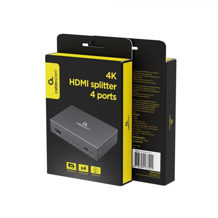 CABLEXPERT 4H HDMI SPLITTER 4 PORTS BLACK