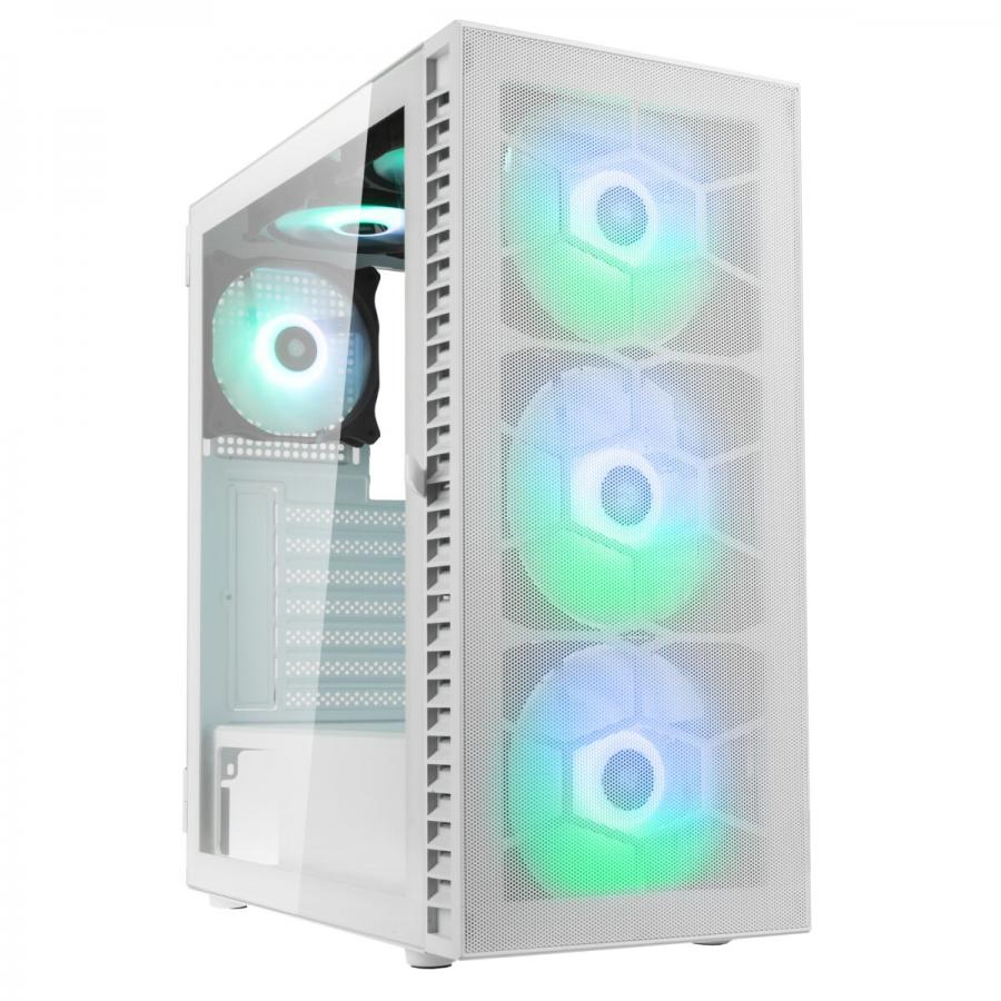 Kolink Observatory HF Mesh ARGB Midi Tower Case - White (with 6 ARGB fans - 3x140mm & 3x120mm ) With Black Frame Glass (Open Box)