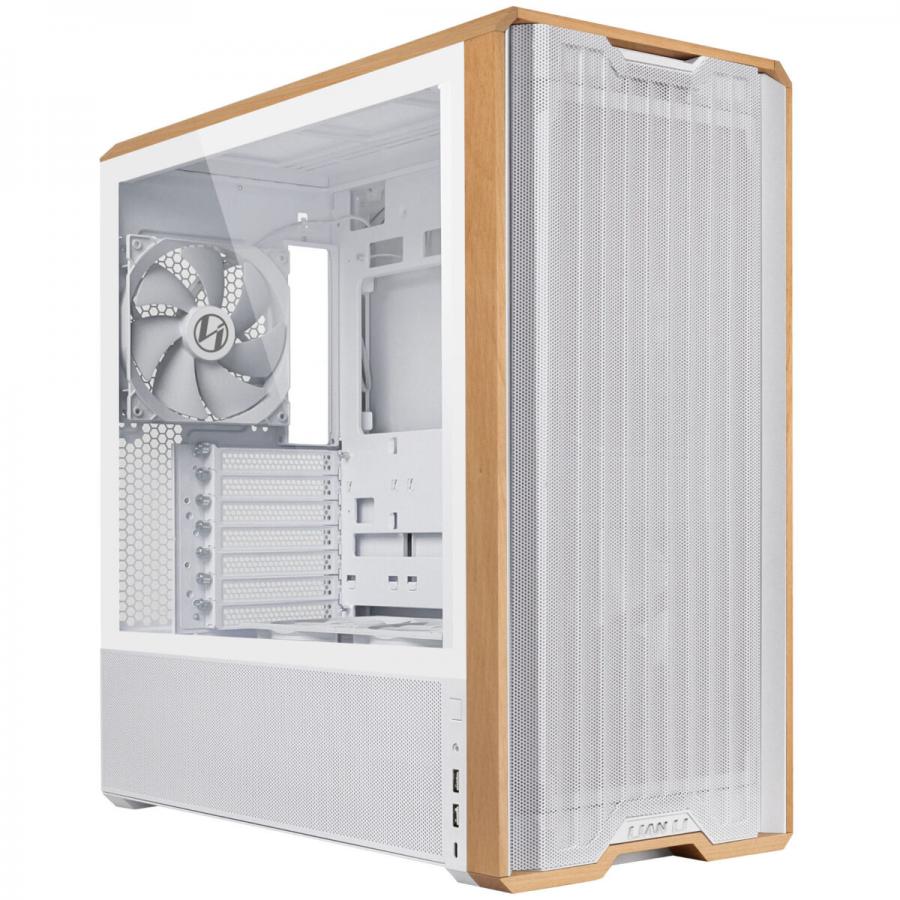 Lian Li LANCOOL 217 White - Wood Accent - ATX PC Case (5 FANS) 2 x 170mm, 1 x 140mm & 2 x 120mm PWM