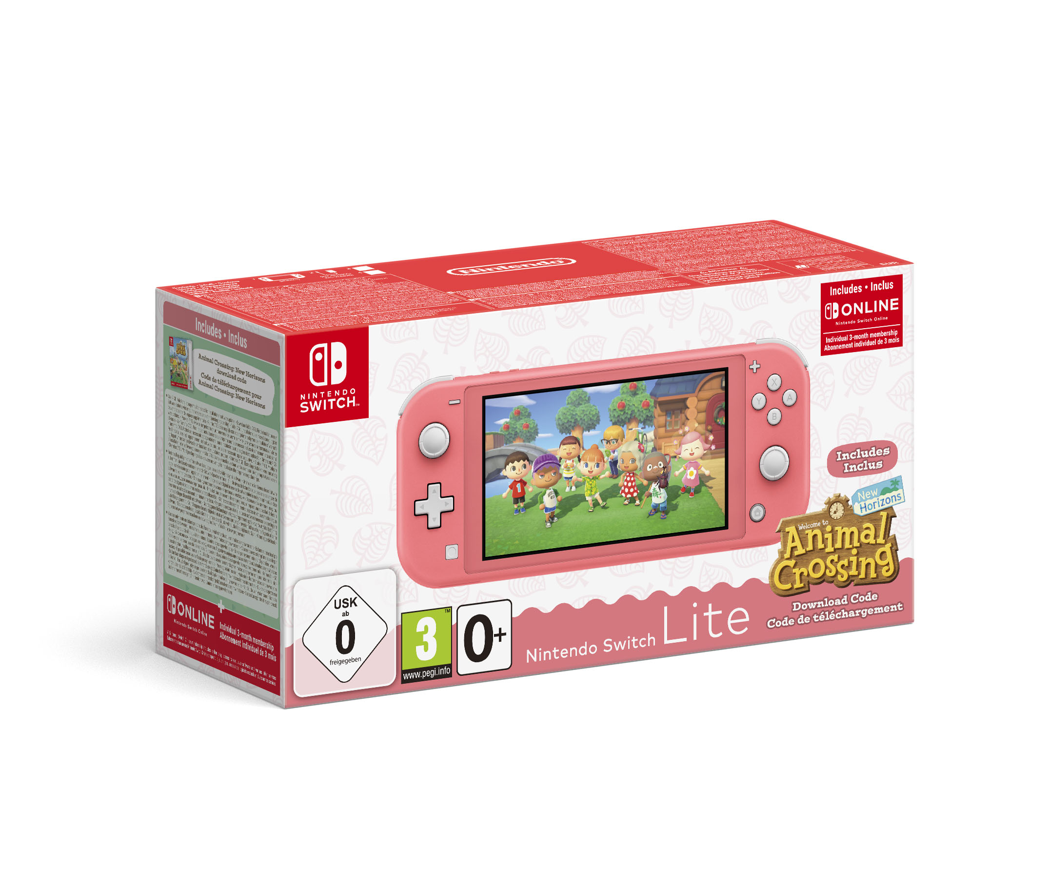 Nintendo Switch Console Lite Coral + Animal Crossing + 3 Months Nintendo Subscription G/R