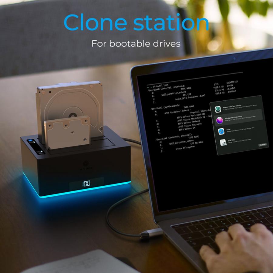 ICY BOX RGB USB 3.2 DOCKING AND CLONE STATION FOR 2x2.5'/3.5' HDD/SSD BLACK