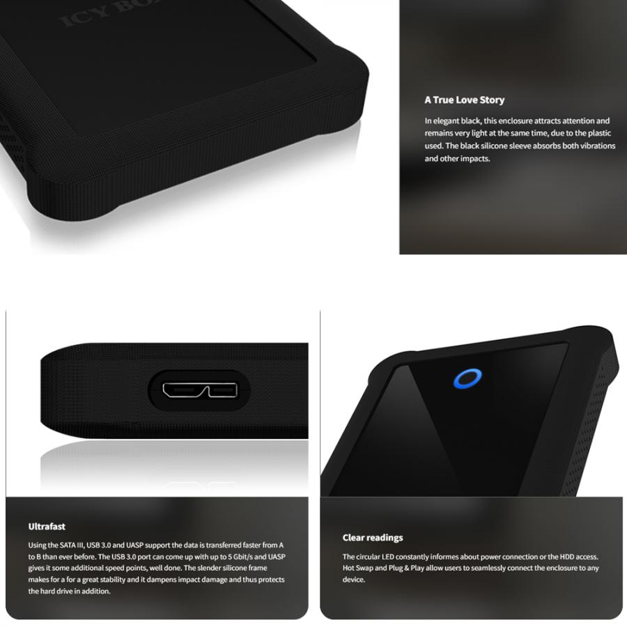 ICY BOX USB 3.2 EXTERNAL CASE FOR 2.5' SATA III HDD/SSD WITH SILICON SLEEVE