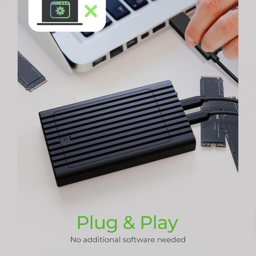 ICY BOX DUAL NVMe SSD ENCLOSURE WITH CLONE FUNCTION AND USB TO TYPE-C CABLE BLACK
