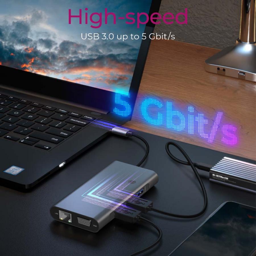 ICY BOX 10 IN 1 TYPE-C DOCK (HUB + HDMI + VGA + CARD READER + 3.5MM) PD100W