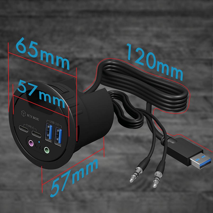 ICY BOX 4-PORT USB 3.2 DESK HUB WITH AUDIO IN/OUT PORTS