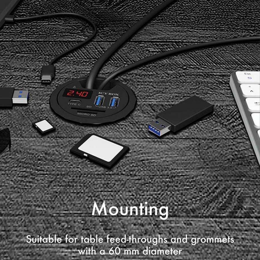 ICY BOX 3-PORT LED DESK HUB AND CARD READER