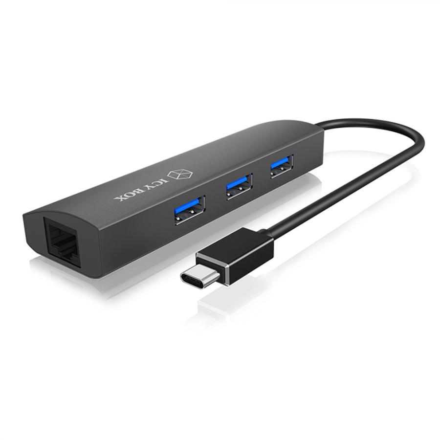 ICY BOX TYPE-C 3-PORT HUB WITH GIGABIT-LAN PORT