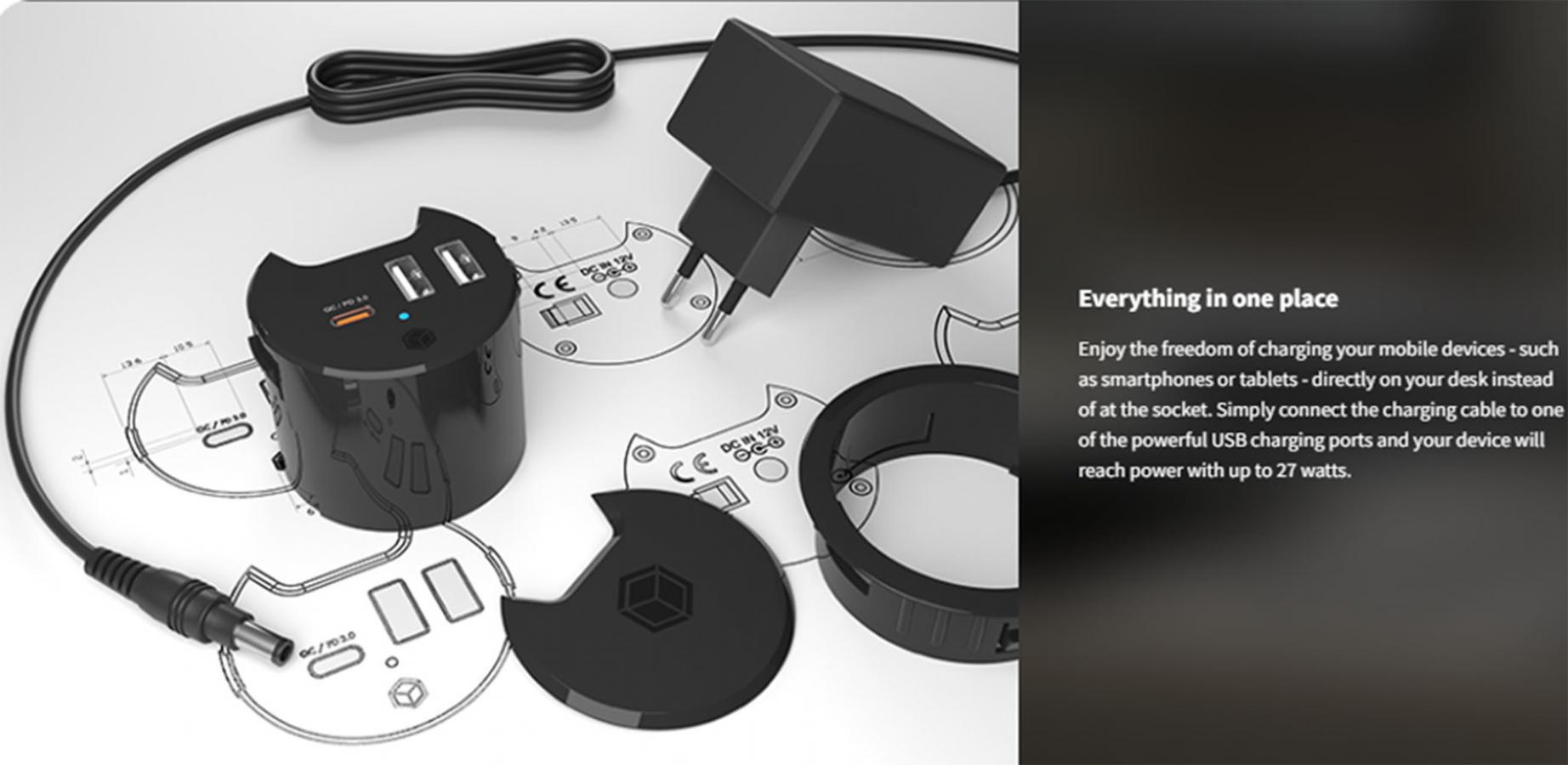 ICY BOX DESK USB CHARGER PD 27W & QC3.0