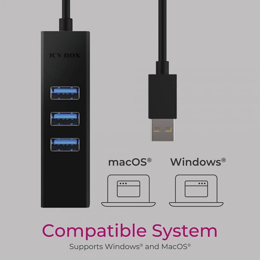 ICY BOX 4-PORT USB 3.2 HUB AND GIGABIT LAN ADAPTER
