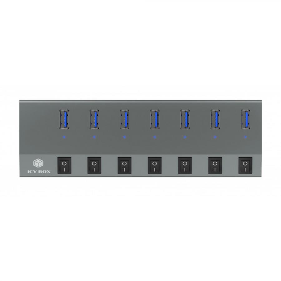 ICY BOX 7-PORT USB3.2 ALUMINIUM HUB WITH INDIVIDUAL ON/OFF SWITCHES, POWER SUPPLY AND CABLE 1M
