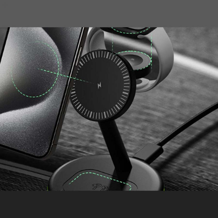 ICY BOX 3 IN 1 WIRELESS CHARGING STAND FOR SMARTPHONES, SMARTWATCH & EARPHONES ANTHRACITE