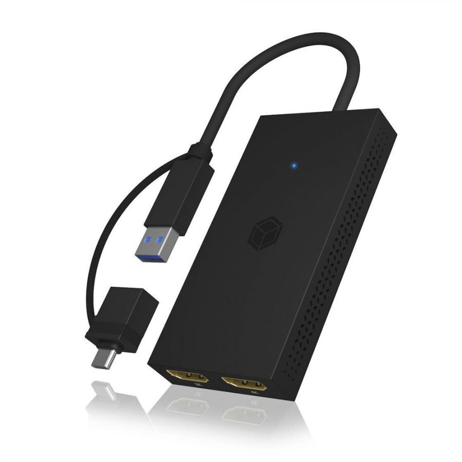 ICY BOX USB & TYPE-C TO DUAL HDMI SPLITTER