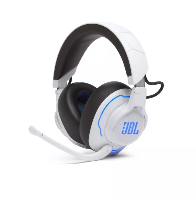 JBL Quantum 910P, Playstation Over-Ear Wireless 2.4Ghz & BT Gaming Headset, Head-Tracking 360, ANC, (White/Blue)