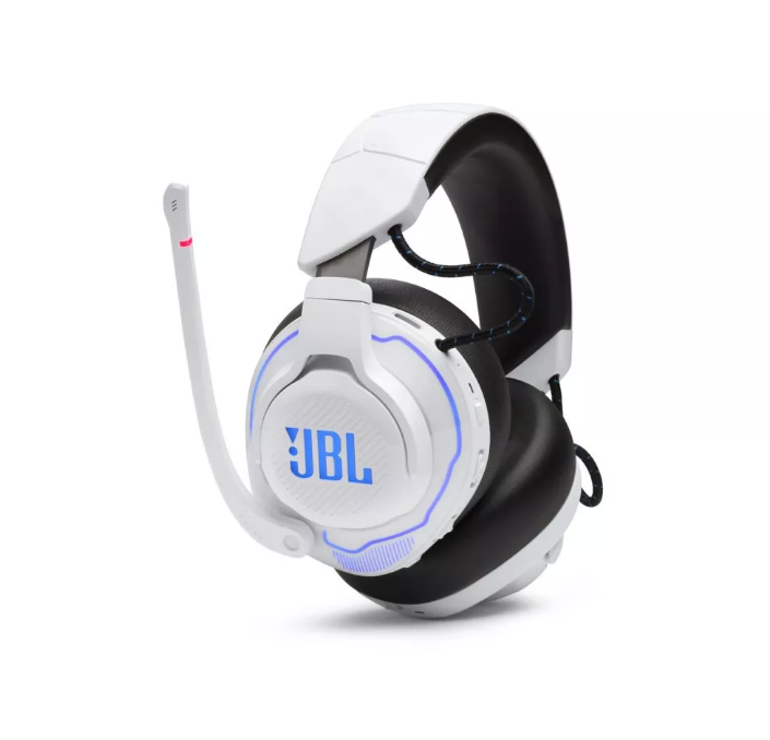 JBL Quantum 910P, Playstation Over-Ear Wireless 2.4Ghz & BT Gaming Headset, Head-Tracking  360, ANC, (White/Blue)  