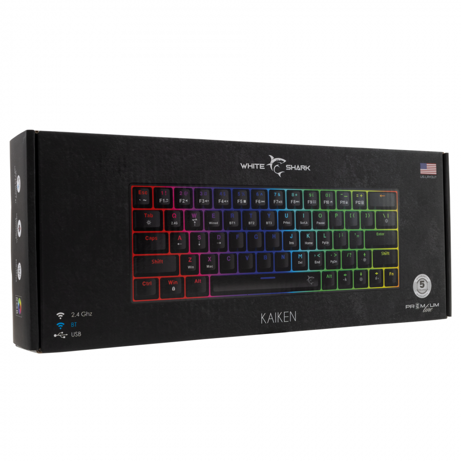 WHITE SHARK WIRELESS/BT/TYPE-C MECHANICAL KEYBOARD RED SWITCH GK-003111 US BLACK