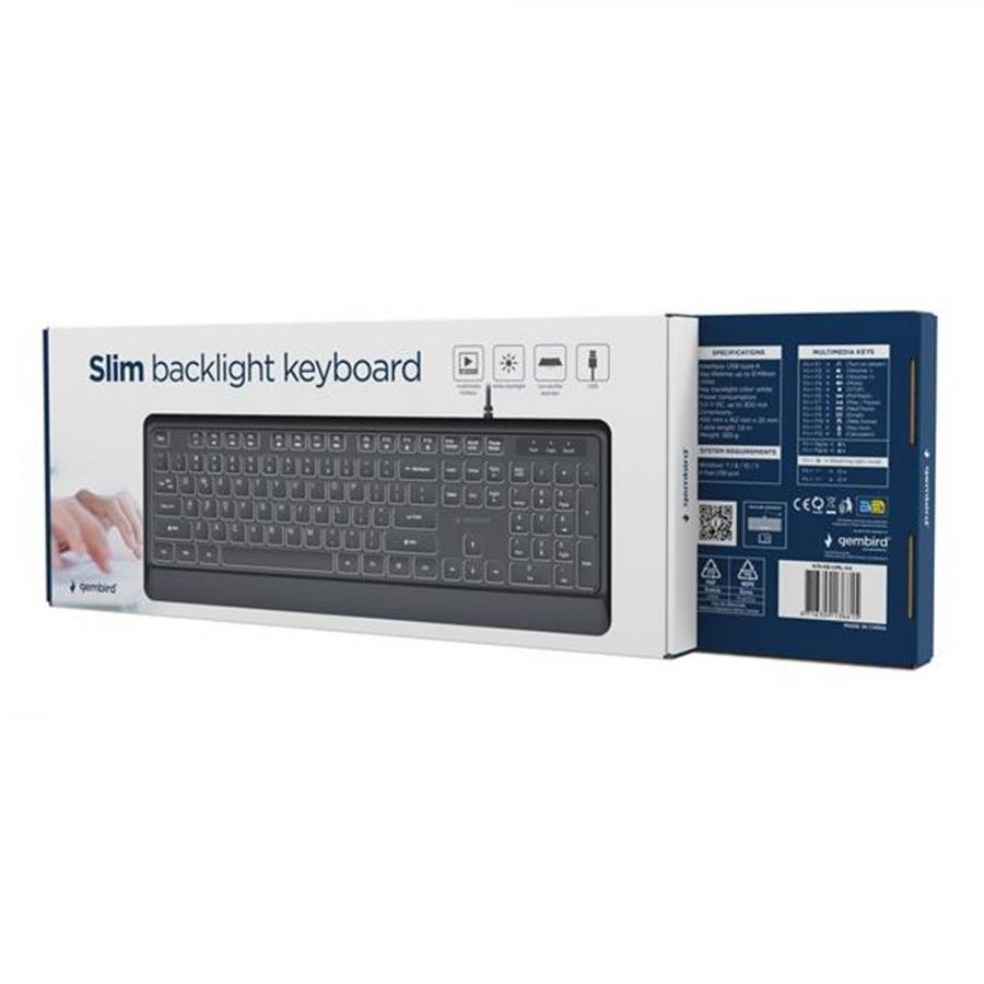 GEMBIRD SLIM WIRED BACKLIGHT KEYBOARD BLACK US LAYOUT