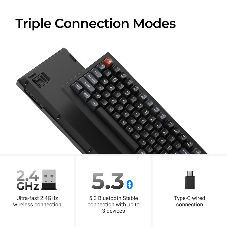 Keychron V1 Ultra (V1U-D3) QMK/VIA Wireless Custom Mechanical Keyboard Brown Switch RGB 75% US