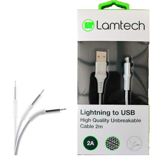 Lamtech Unbreakable Charging Cable Lightning V2 High Quality (Silver) (2m) LAM450282