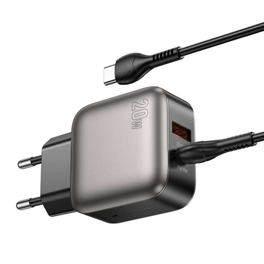 LAMTECH DUAL PORT QC3.0 CHARGER SET PD20W WITH TYPE-C TO TYPE-C CABLE 1M GREY