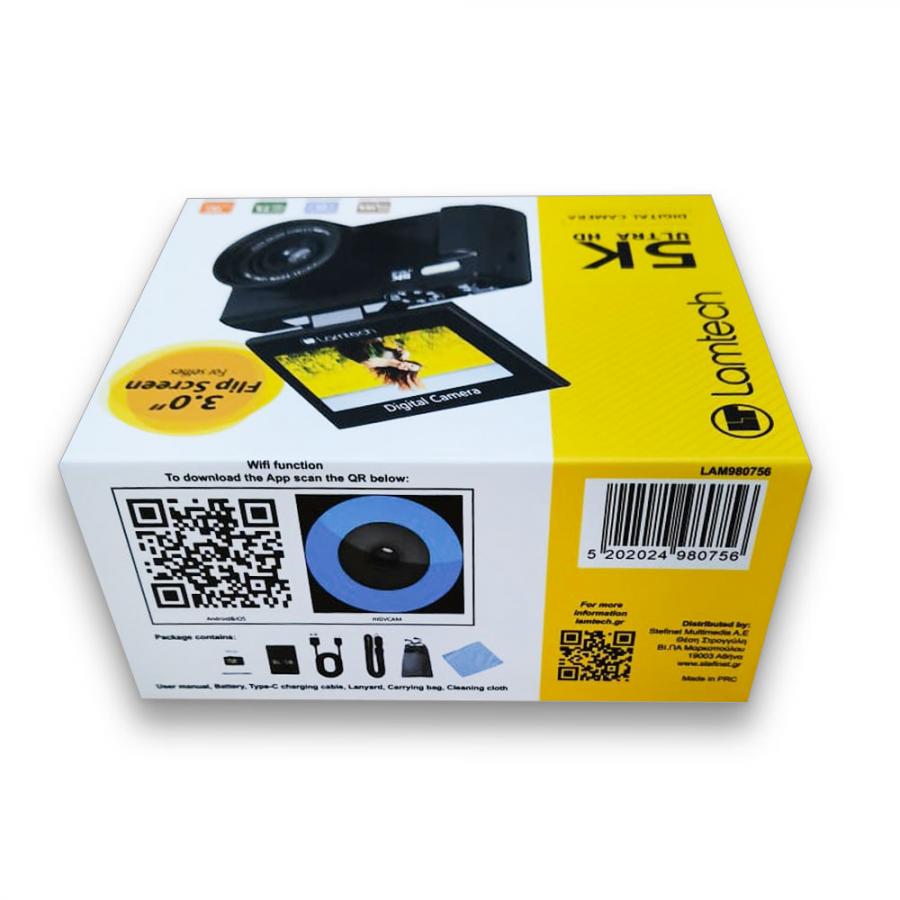 LAMTECH 5K FLIP DIGITAL CAMERA WIFI BLACK