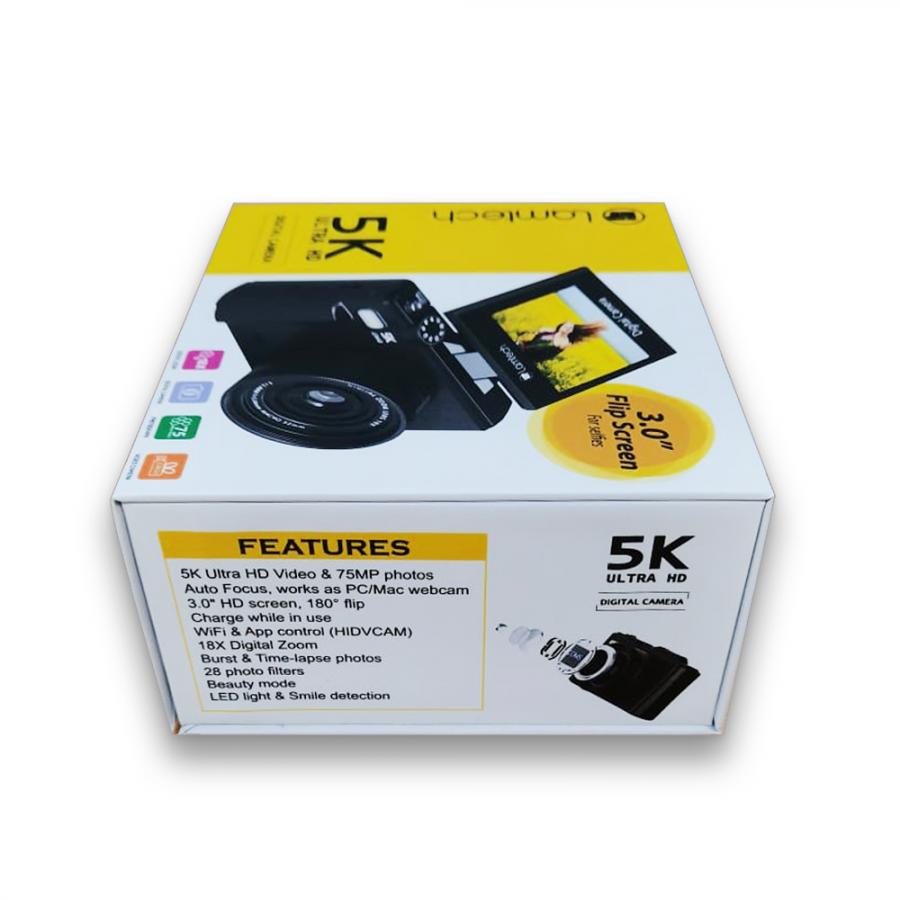 LAMTECH 5K FLIP DIGITAL CAMERA WIFI BLACK