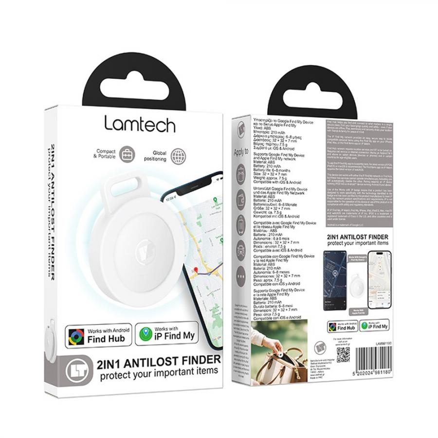 LAMTECH 2IN1 ANTILOST FINDER FOR iOS & ANDROID DEVICES WHITE
