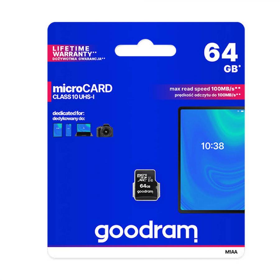 GOODRAM MICRO SD CARD 64GB CL 10 WITH ADAPTER M1AA