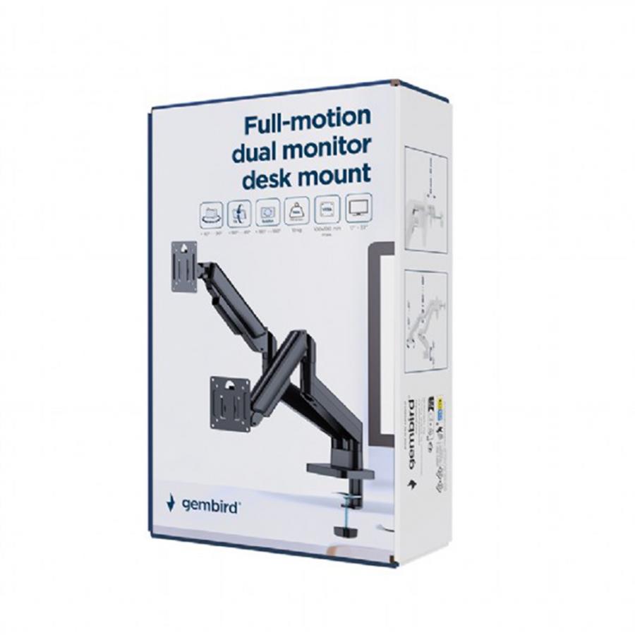 GEMBIRD DESK MOUNTED ADJUSTABLE DOUBLE MONITOR ARM 17'-32' BLACK