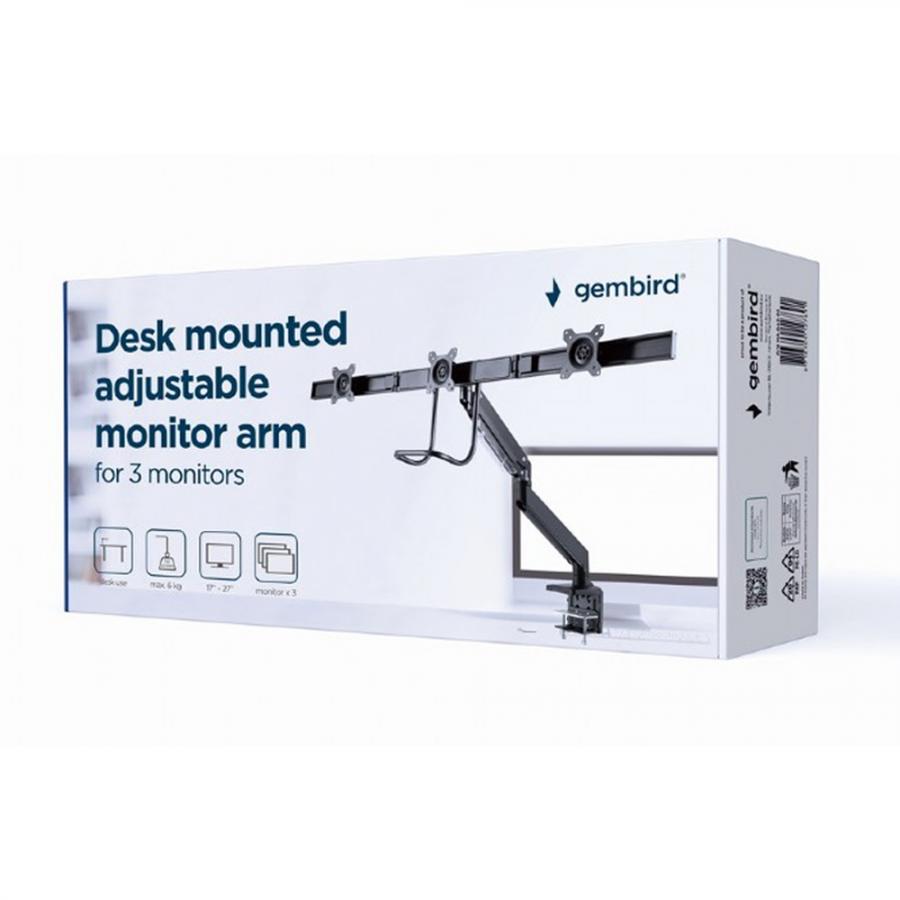 GEMBIRD DESK MOUNTED ADJUSTABLE MONITOR ARM FOR 3 MONITORS BLACK