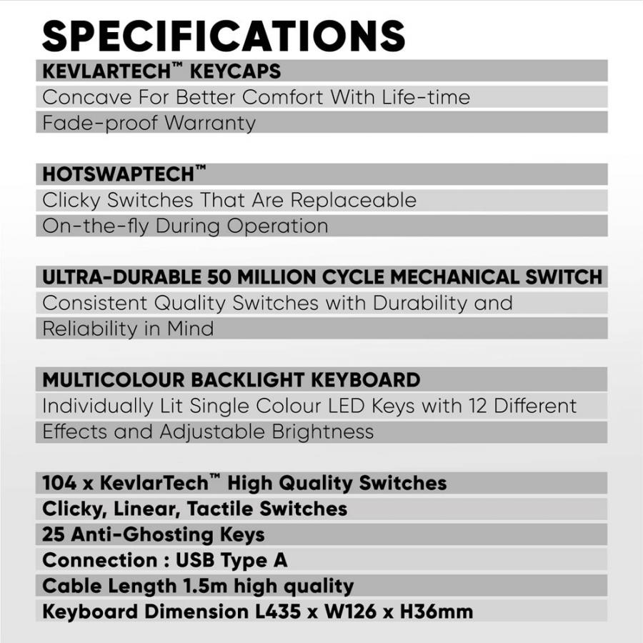ARMAGGEDDON MECHANICAL HOT-SWAP KEYBOARD 12FX BACKLIGHT RED SWITCH MKA-7C 2024 BLACK LINEAR
