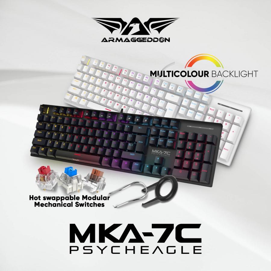 ARMAGGEDDON MECHANICAL HOT-SWAP KEYBOARD 12FX BACKLIGHT BLUE SWITCH MKA-7C 2024 WHITE CLICKY