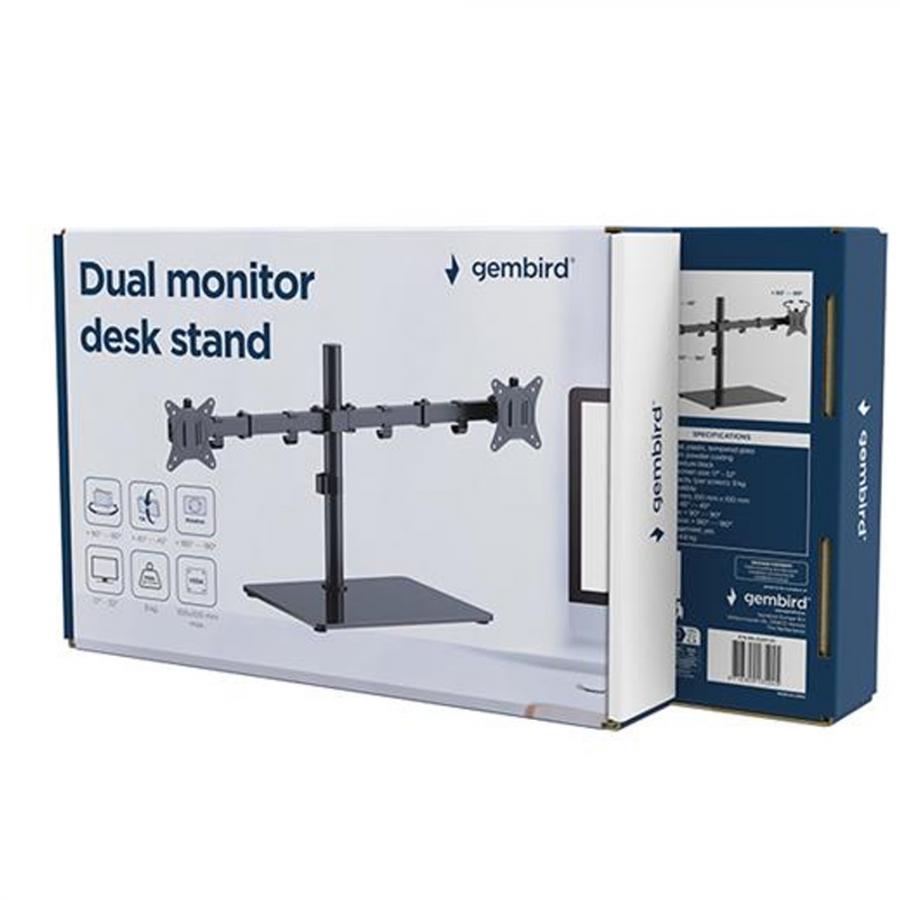 GEMBIRD DUAL MONITOR DESK STAND (ROTATE, TILT, SWIVEL), 17'-32' MAX VESA 100X100