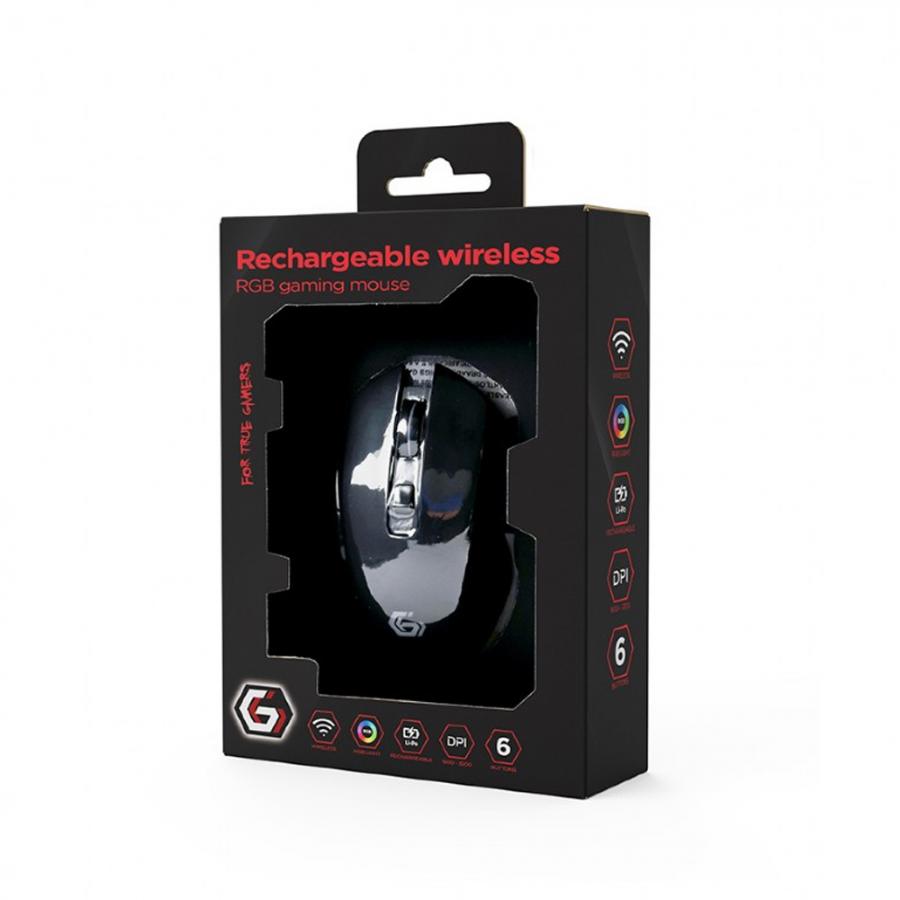 GEMBIRD 6-BUTTON RECHARGEABLE WIRELESS RGB GAMING MOUSE 'FIREBOLT' BLACK