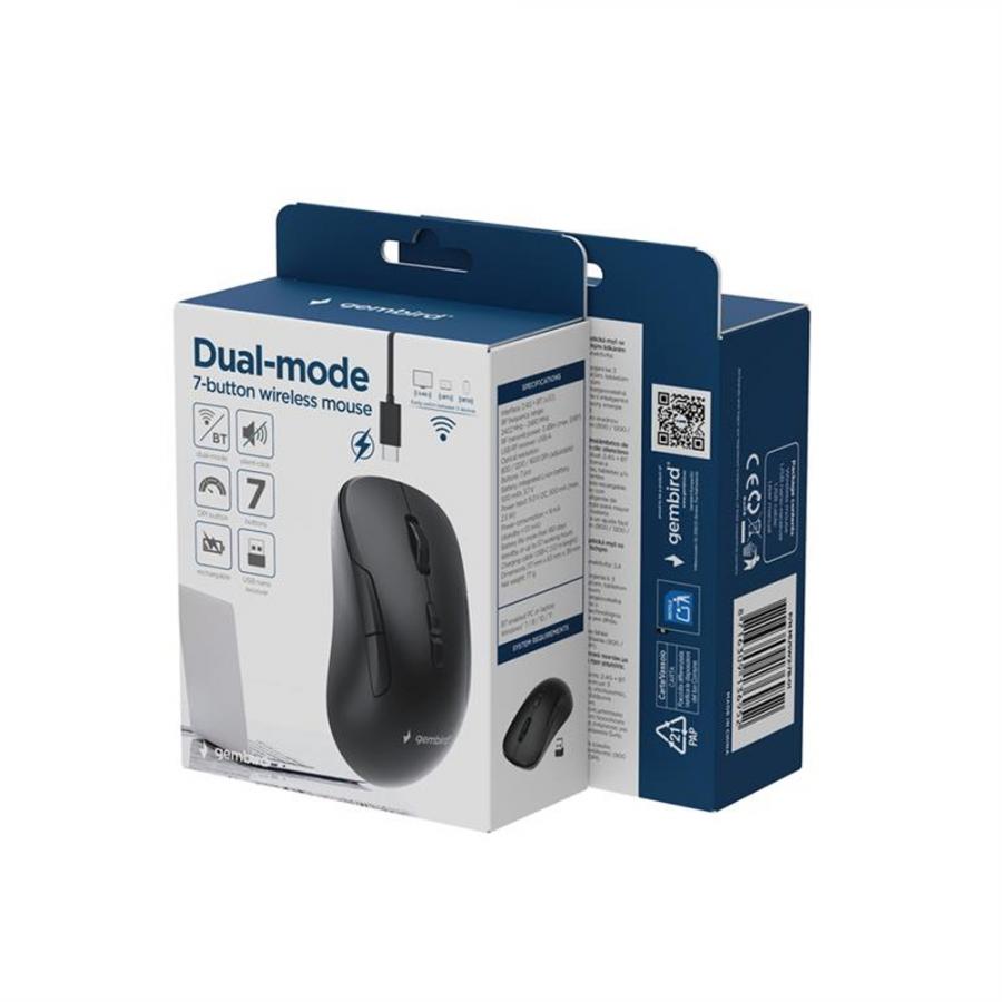 GEMBIRD DUAL-MODE 7-BUTTON WIRELESS MOUSE BLACK