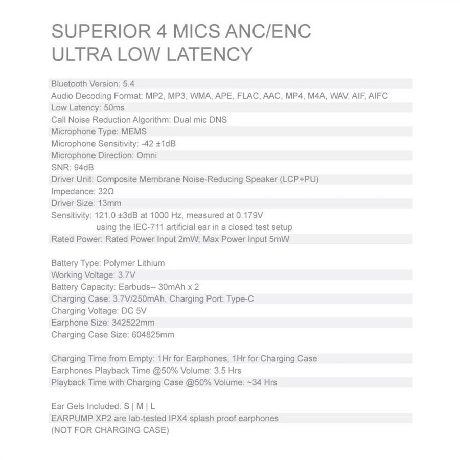 SONICGEAR DUAL MODE 2.4G/BT5.4 SUPERIOR 4MICS ANC/ENC EARPUMP XP2 OBSIDIAN