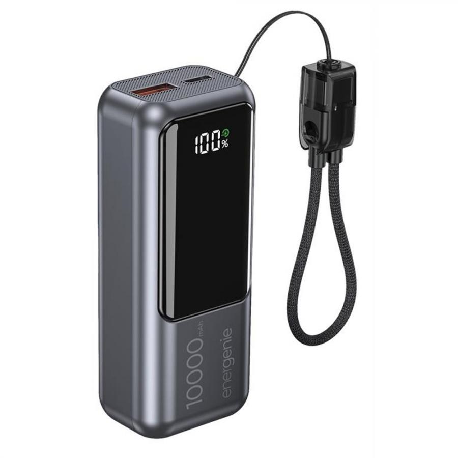 ENERGENIE 20W COMPACT FAST CHARGING POWER BANK WITH LCD DISPLAY 10000 MAH SPACE GREY